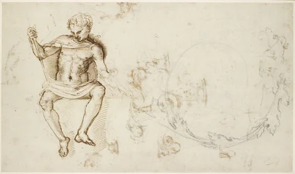 Recto: Estudios de un hombre sentado y de follaje de acanto, WA1846.147